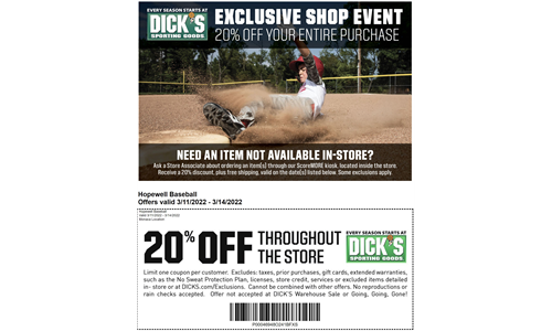 Dicks Sporting Goods Shop Weekend (20% Off)
