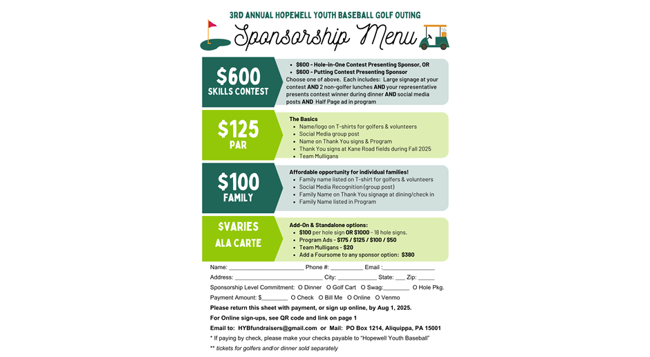 Golf Outing Sponsors Needed (part 2)